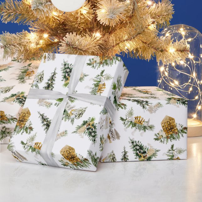 Papel De Presente Composição de Natal Aquarela Boho Saudação (Feriados)