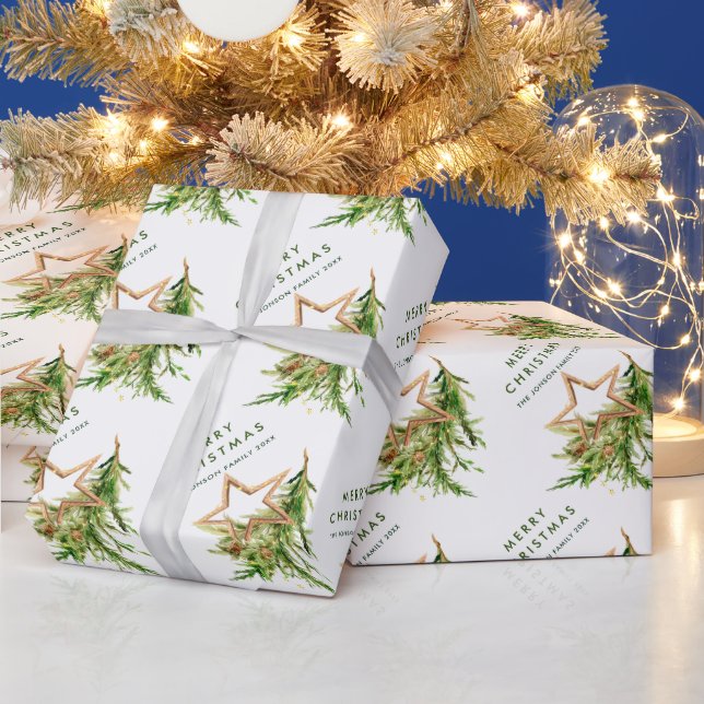 Papel De Presente Composição de Natal com Aquarela Bohemiana Feriado (Feriados)