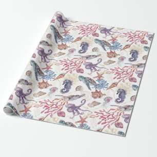 Papel De Presente Composição Subaquática em Aquarela Série Design 1