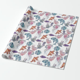 Papel De Presente Composição Subaquática em Aquarela Série Design 2