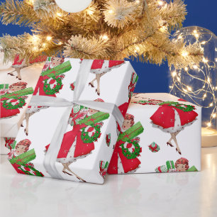 Papel De Presente Compras de Natal da Senhora Vintage de 1950