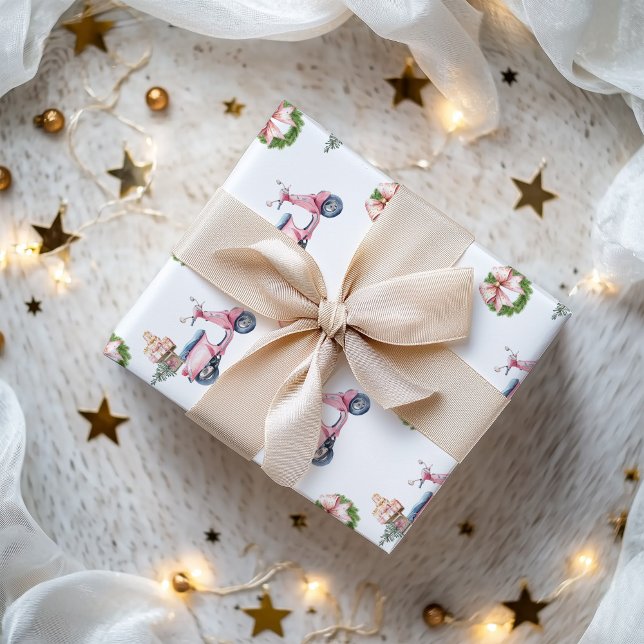 Papel De Presente Compras de Natal de Scooter Rosa (Pink Vespa Christmas Wrapping Paper)