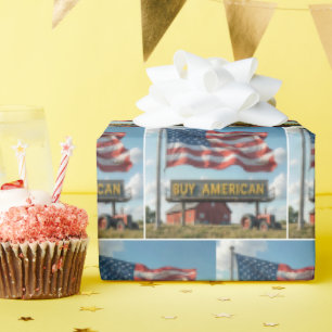 Papel De Presente Compre Sinal Americano Com Celeiro e Trator
