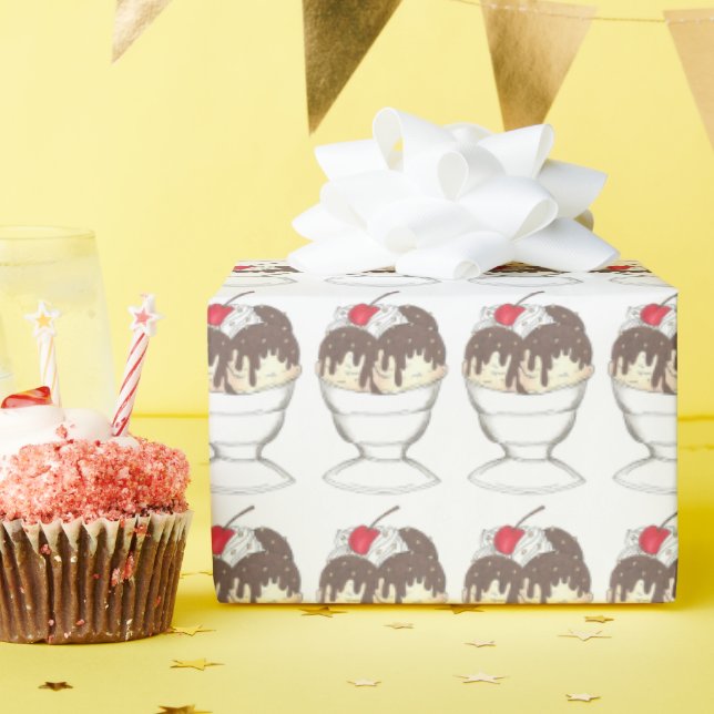 Papel De Presente Compro Sundae Dessert Scoop do Sorvete de Hot Fudg (Festa de aniversário)