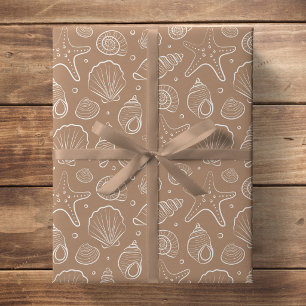 Papel De Presente Concha Marinha Costeira Náutica Boho Praia Neutro