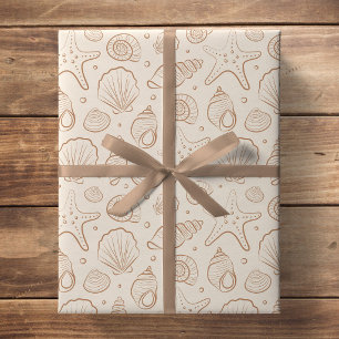 Papel De Presente Concha Marinha Costeira Náutica Boho Praia Neutro