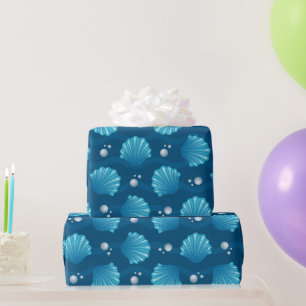 Papel De Presente Conchas Azuis E Pérolas Do Mar 