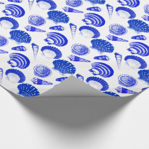 Papel De Presente Conchas - azul de cobalto sobre fundo branco