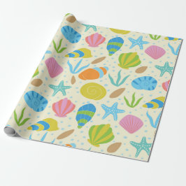 Papel De Presente Conchas coloridas da costa estrelas-do-mar e ostra