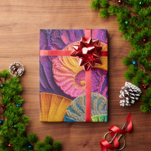 Papel De Presente Conchas Cromáticas: Mosaico Espiral Vibrante