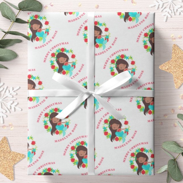 Papel De Presente Conchas de Sereia de Natal Nome Personalizado (Criador carregado)