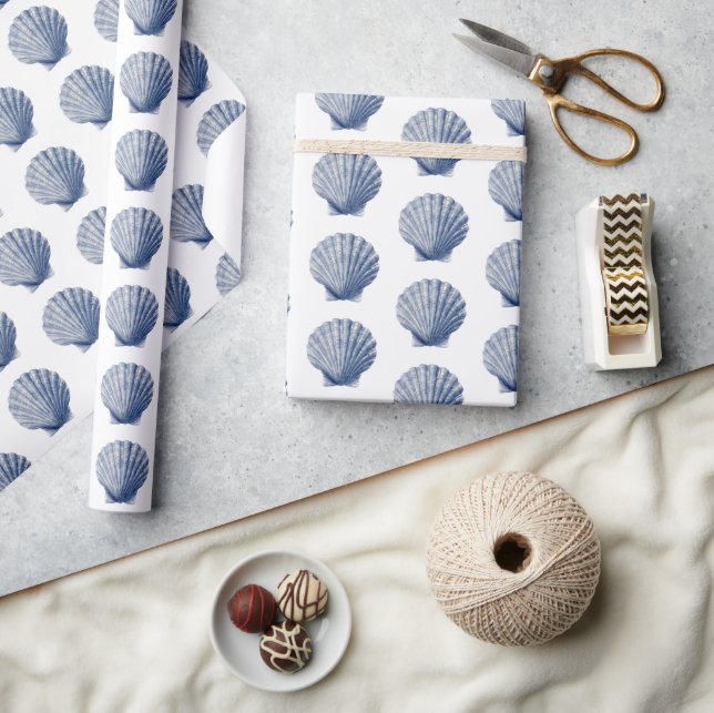 Papel De Presente Conchas do Oceano Azul de Aniversário (Artesanato)