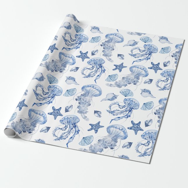 Papel De Presente Conchas e Águas-vivas (Desenrolado)
