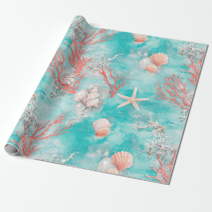 Papel De Presente Conchas e Padrão de Ondas do Oceano (15)