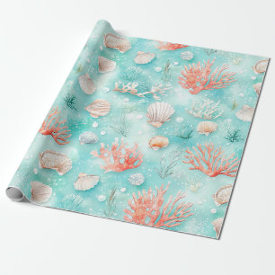 Papel De Presente Conchas e Padrão de Ondas do Oceano (2)