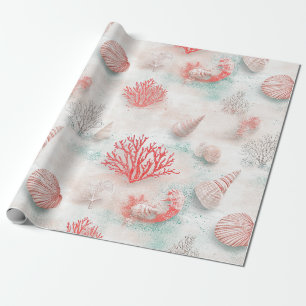 Papel De Presente Conchas e Padrão de Ondas do Oceano (7)