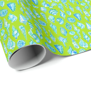 Papel De Presente Conchas Marinhas Lime Verde Préppy