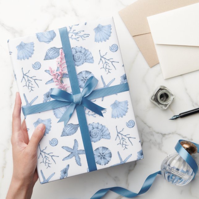 Papel De Presente Conchas Marinhas Praia (Presentear)