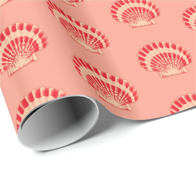 Papel De Presente Conchas marítimas - coral e pêssego (Ponta do rolo)