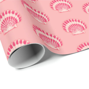 Papel De Presente Conchas marítimas - tons de coral rosa