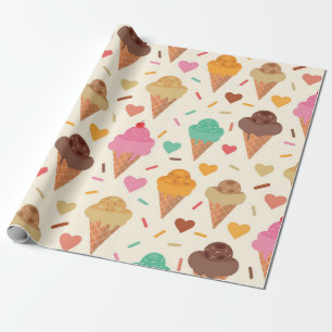 Papel De Presente Cone de Creme Fofo Com Corações