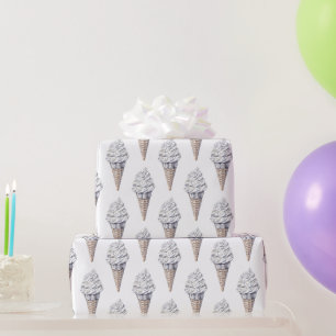 Papel De Presente Cone de Sorvete de Baunilha com Confete Prateado d