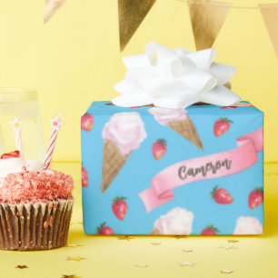 Papel De Presente Cone de Sorvete de Morango Personalizado