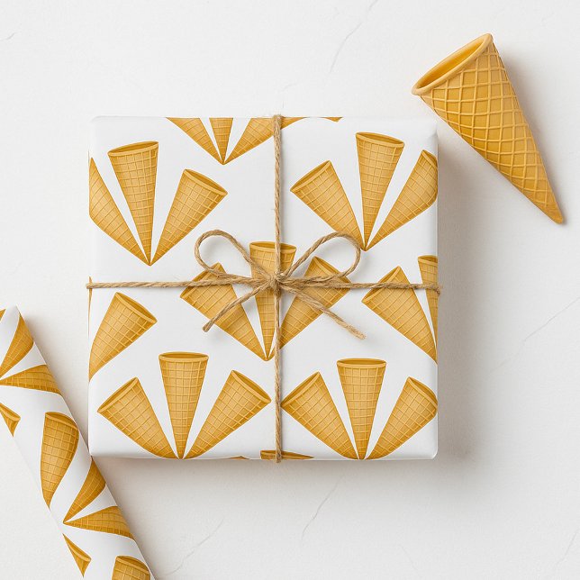 Papel De Presente Cone de Sorvete de Waffle Triplo Sobremesa de Verã (Criador carregado)