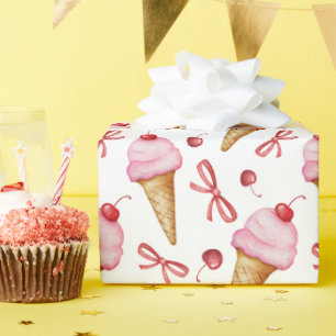 Papel De Presente Cone de Sorvete Rosa Arco de Aquarela