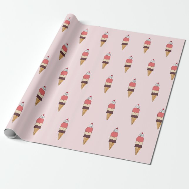 Papel De Presente Cone de Sorvete Triplo Scoop (Desenrolado)