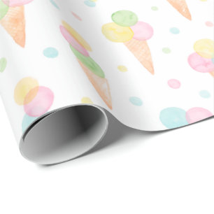 Papel De Presente Cones de ícecream aquarelas em cores pastosas