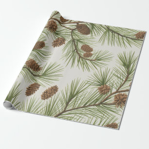 Papel De Presente Cones de pinheiro e ramos Natal alegre moderno