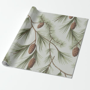 Papel De Presente Cones de pinheiro e ramos Natal alegre moderno