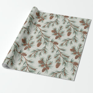 Papel De Presente Cones de pinheiro e ramos Natal alegre moderno