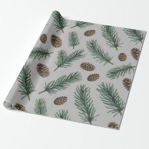 Papel De Presente Cones de pinheiro e ramos Natal alegre moderno