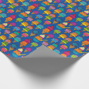 Papel De Presente Cones do sorvete no azul
