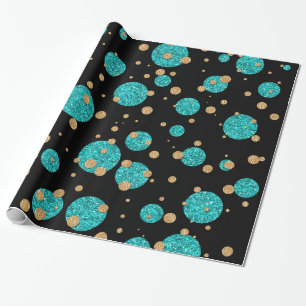 Papel De Presente Confete em Ponto Azul Turquesa Dourado