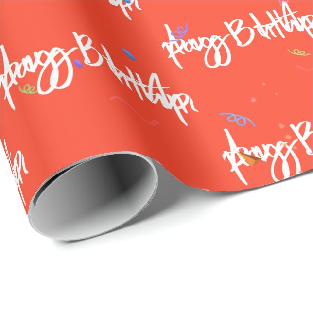 Papel De Presente Confetes de Aniversário em Laranja (Ponta do rolo)