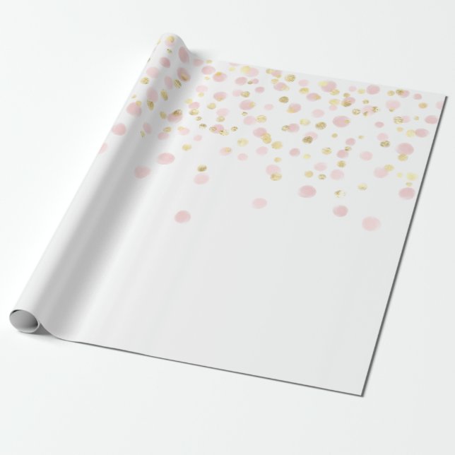 Papel De Presente Confetti de Ponto Rosa Dourado Elegante (Desenrolado)