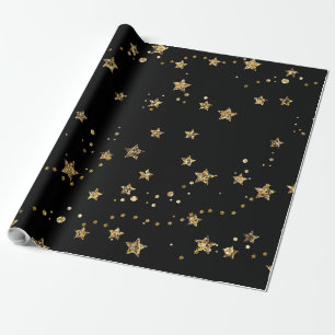 Papel De Presente Confetti ouro astros brilham brilhando preto elega