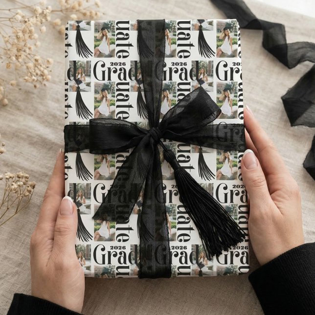 Papel De Presente Congrats Grad tassel Photo Collage Class of 2026 (Congrats Grad tassel Photo Collage Class of 2026 Wrapping Paper)