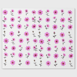 Papel De Presente Conjunto Botânico de Flor de Cosmos Rosa Suave Flo