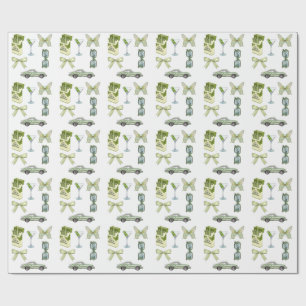 Papel De Presente Conjunto de Adesivos Estética Green Coquette Car