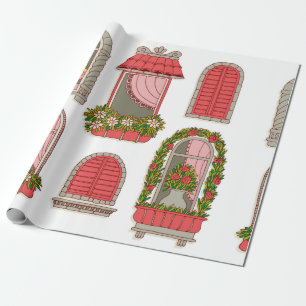 Papel De Presente conjunto de ilustrações com janelas de vintage