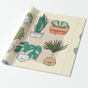 Papel De Presente Conjunto de lindas plantas caseiras em potes. botâ