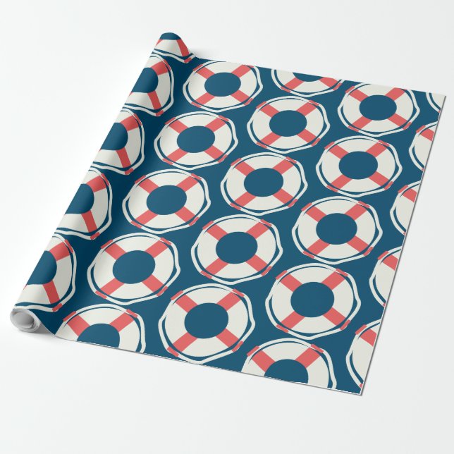 Papel De Presente Conjunto de Piscina Salvavidas Náutico Aniversário (Desenrolado)