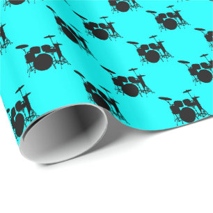 Papel De Presente Conjunto de Tambores Negros de Música em Azul Aqua