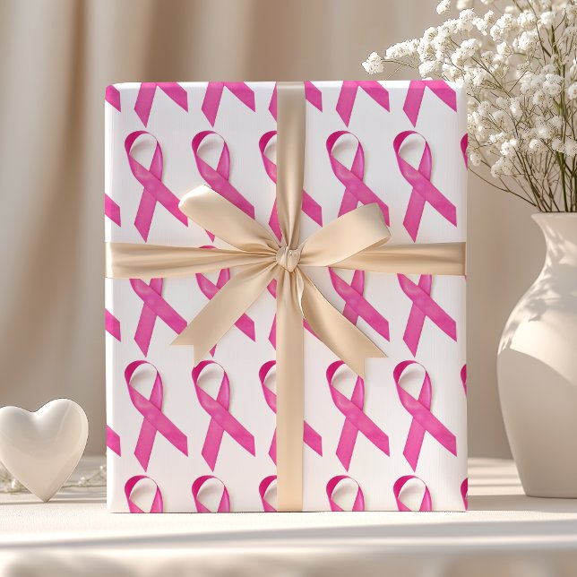 Papel De Presente Conscientização do Câncer de Mama Laço Rosa (Criador carregado)