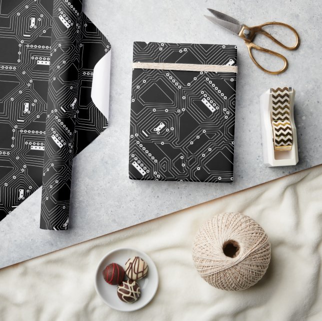 Papel De Presente Conselho do circuito Legal do computador preto-e-p (Artesanato)