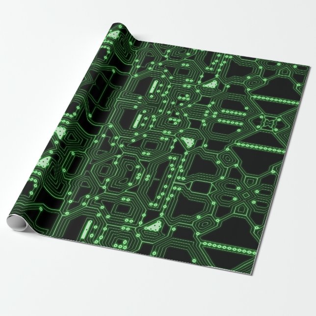 Papel De Presente Conselho Neon Green Circuit | Personalizado (Desenrolado)